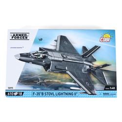 Four Cobi Bricks 1:48 scale Armed Forces model aircraft sets, comprising no. 5835 Bell Boeing V22 Osprey, no. 5909 SU-57 Felon, no. 5899 F-4S Phantom II and no. 5895 F-35 B Stovl Lightning II, all in sealed boxes