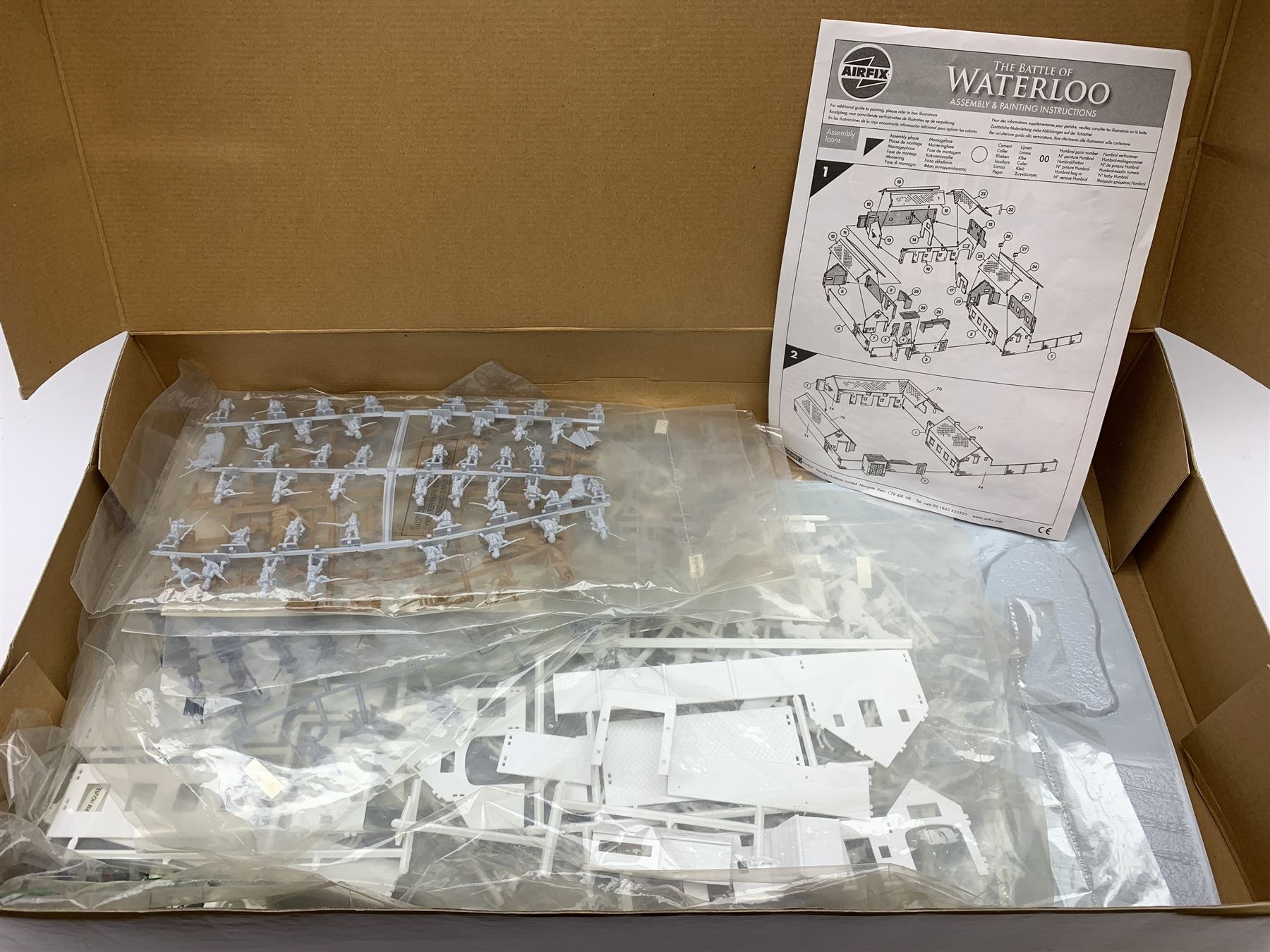 Two 1/72 scale plastic model kits of The Battle of Waterloo by Airfix and Revell; both boxed in factory sealed transparent packaging; and another Airfix 1/12 scale kit London Icons;  in factory sealed box (3)