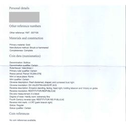 Roman gold Solidus coin of Valentinian I (AD 364-367)