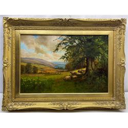 Arthur Stanley Wilkinson (British 1860-1930): 'Devonshire Pastures by the Sea near Clovelly', oil on canvas signed, original title label verso 40cm x 60cm