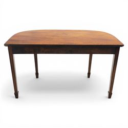 Late Georgian mahogany console side table, D-shaped top with reeded edge, above an inlaid frieze on square tapering supports with spade feet