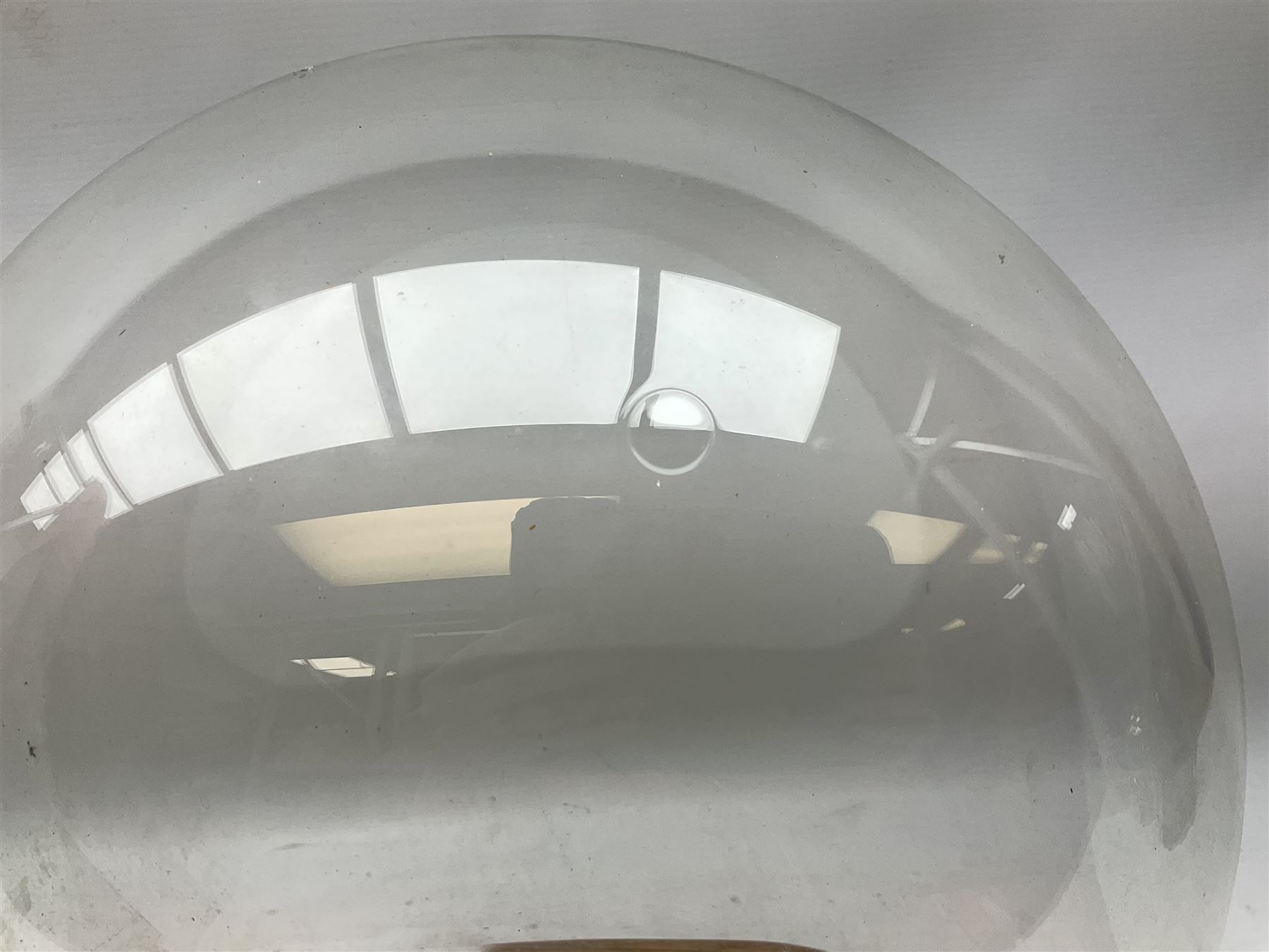 Victorian glass dome on stripped birch base, H48cm 