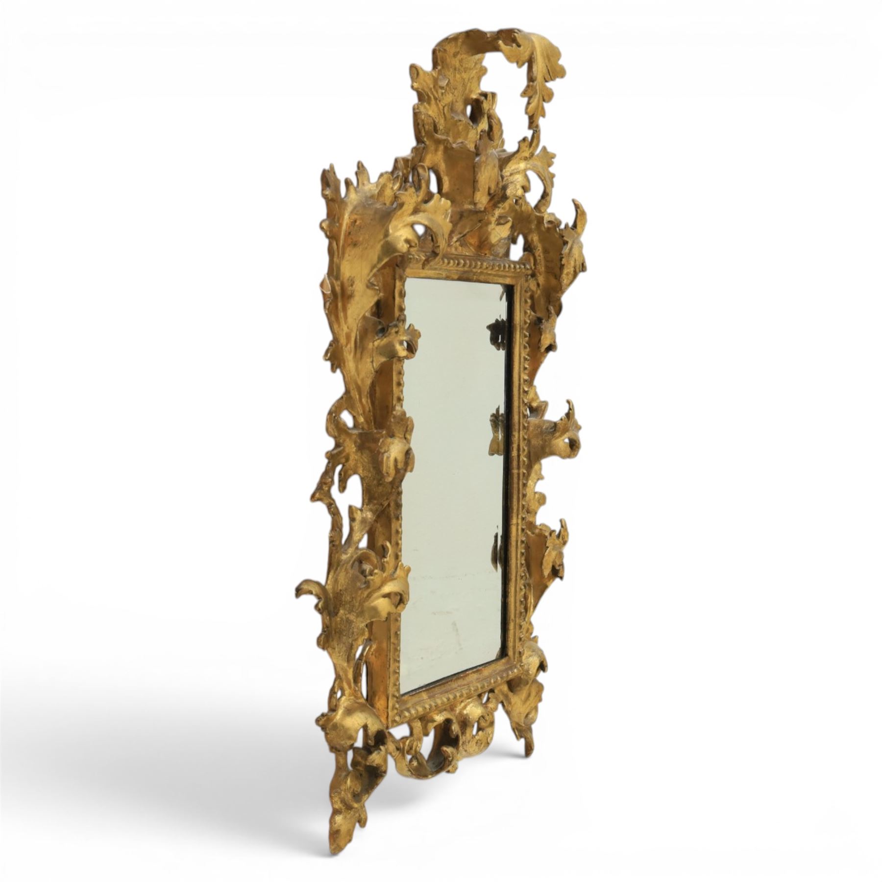 Finely carved Florentine giltwood mirror, acanthus design and egg and dart detailing, bevelled mirror plate 