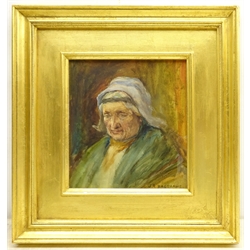  Joseph Richard Bagshawe (Staithes Group 1870-1909): Portrait of an Old Lady, watercolour signed 23cm x 21cm  