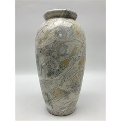 White marble vase, of baluster form, with grey, gold and green undertones, H30cm
