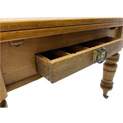 Late 19th century pine extending drawer leaf kitchen table, with drawer
