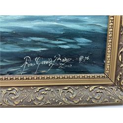 Peter Gerald Baker (British 20th century): American Naval Battle, oil on canvas signed and dated '76, 59cm x 74cm
