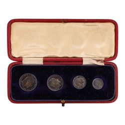 King Edward VII 1905 Maundy silver four coin set, in original tooled red leather case