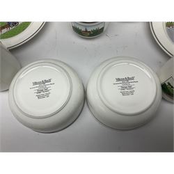 Villeroy and Boch Naif pattern tea service, comprising teapot, jug, covered sucrier, two mugs, two breakfast bowls and four side plates (11)