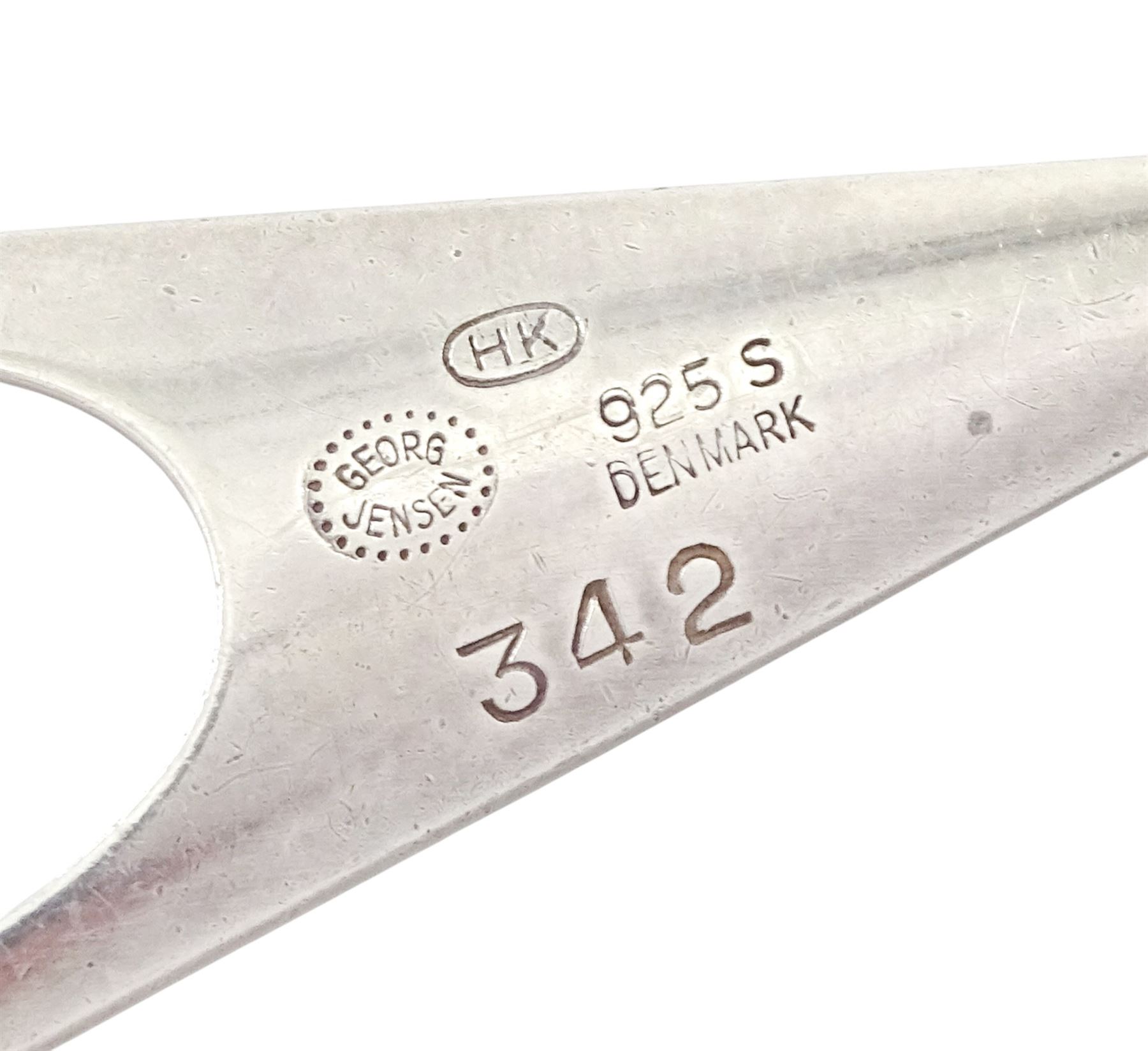 Georg Jensen silver pendant necklace, no. 342 designed by Henning Koppel, London import mark 1977, on a silver cable link chain with toggle clasp