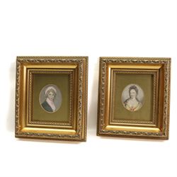 After Lady Sarah Malden (British c1761-1838) and Samuel Shelley (British 1750-1808): 'Mary Clara - Viscountess Bolingbroke' and 'Mrs Bryan',  pair 19th century engravings with hand-colouring, titled verso, in matching frames 7cm x 6cm (2)