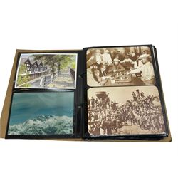 Album of Victorian and later Postcards, including WWII silk embroidered postcards, various ships, cartoons etc 