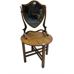 Early 20th century circular oak occasional table (D53cm, H46cm), and a Regency style mahogany dressing table mirror (W46cm, H54cm)