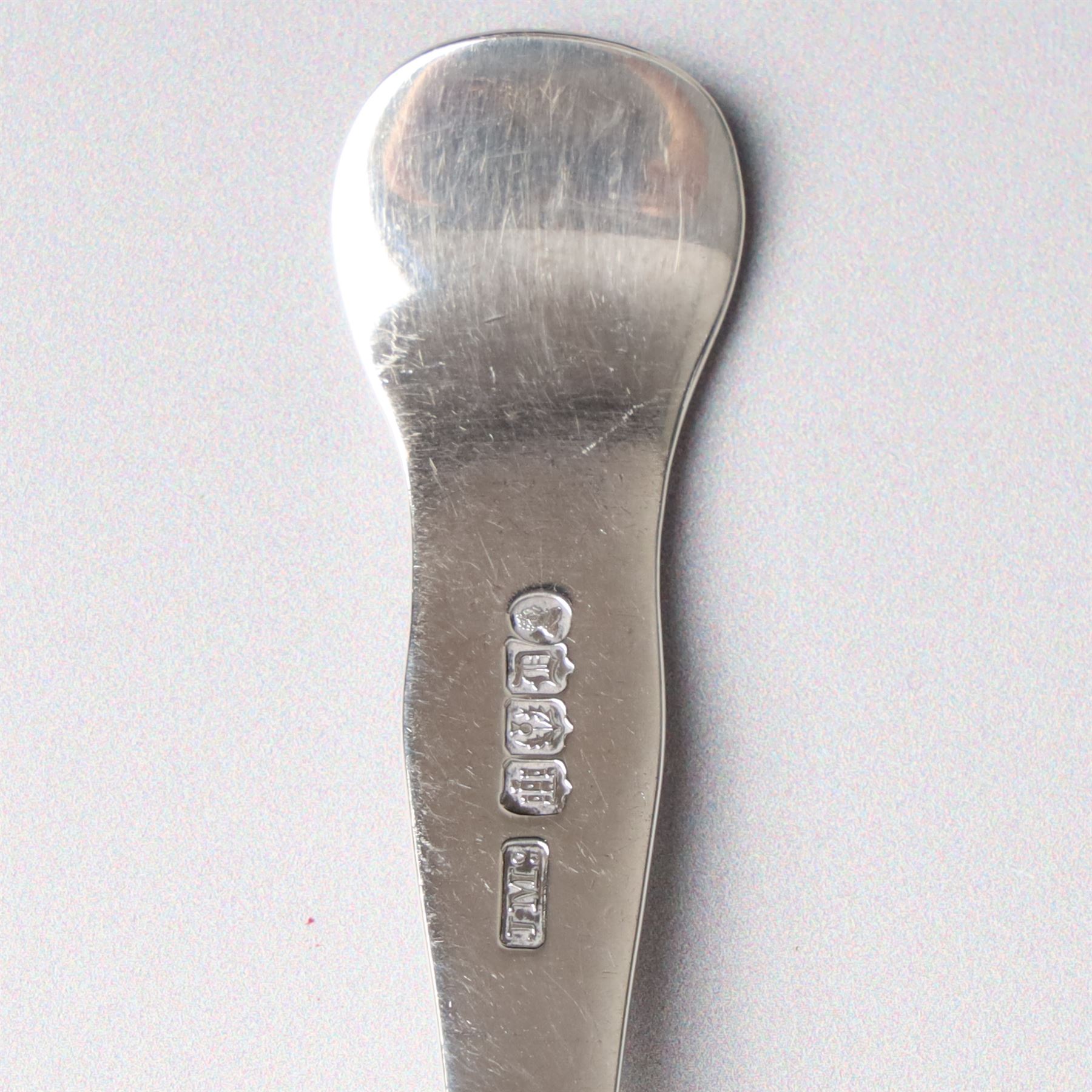 19th century Scottish silver fiddle pattern toddy ladle, Edinburgh 1837 Maker Millidge & Son, another Edinburgh 1835 Maker James McKay, George IV silver sauce ladle with fluted bowl London 1825 Maker Charles Eley and an Edwardian sauce ladle (4)