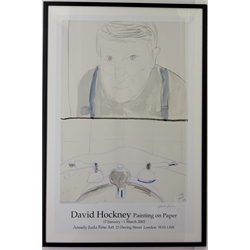  David Hockney (British 1934-): 'Painting on Paper' 2003 Annely Juda Fine Art exhibition poster, signed and dated '03 in pencil 100cm x 63cm  Provenance: from the collection of the late Cavan O'Brien of Bridlington who was employed by Marlborough and Fischer Fine Art London (further details with the picture)   