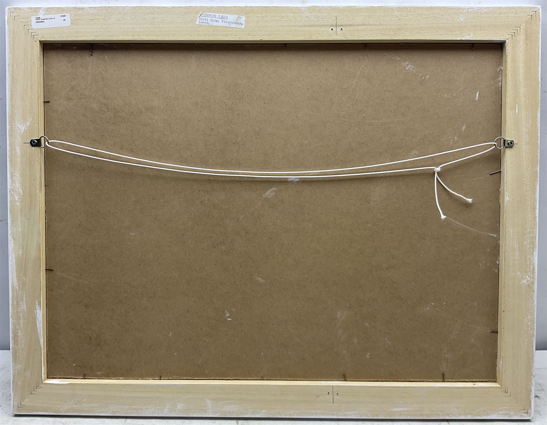 Catherine Tyler (British 1949-): 'Still Life - Ploughman's Lunch', oil on board signed, titled verso 47cm x 63cm