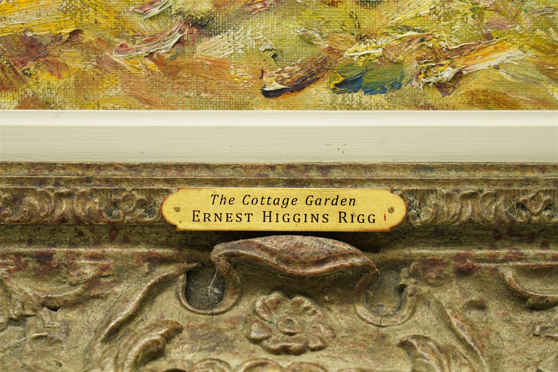 Ernest Higgins Rigg (Staithes Group 1868-1947): 'The Cottage Garden', oil on canvas unsigned 62cm x 75cm 
Provenance: from the family of the artist 
Notes: the painting depicts the artist's wife at work in their garden in Devon.