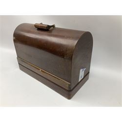 Cased early 20th century Singer hand sewing machine, lacking key