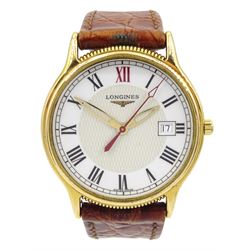 Longines gentleman's stainless steel quartz wristwatch, model No. L4.698.2, on original brown leather strap