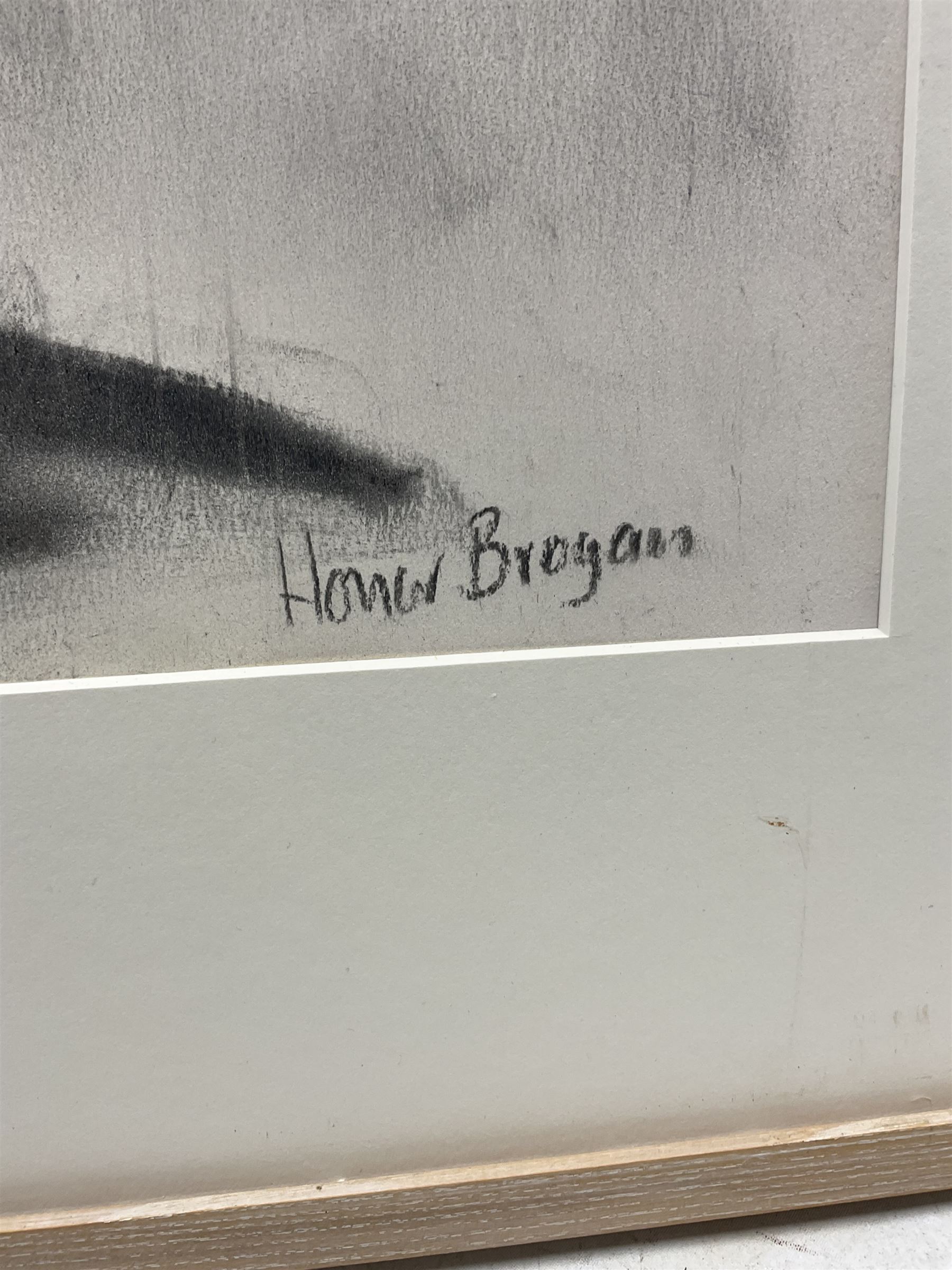 Honor Brogan (British Contemporary): 'Lichfield Cathedral - West Front', charcoal signed, titled and dated 2001 on exhibition label verso 83cm x 58cm