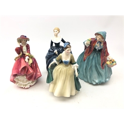 Four Royal Doulton figurines comprising Lady Charmian, Elegance, Top o' the Hill and Fragrance (4)  
