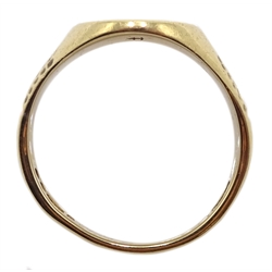 9ct gold garnet set signet ring, hallmarked