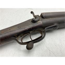WW1 Lee Enfield SMLE .303 bolt action rifle with 63.5cm barrel and magazine; No.20934; L112cm overall; home deactivated by welding down bolt and end of barrel so requires re-deactivation to modern standards; and 19th century 12-bore double barrel hammer shotgun with 65cm cut-down barrels, non-rebounding hammers and under-lever opening, the lock-plate indistinctly inscribed G.T. Bartrant(?) L75cm overall; home deactivated by welding both barrels closed at breech so requires re-deactivation to modern standards (2) RFD ONLY 
