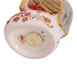 Three Royal Crown Derby paperweights, comprising Bengal Tiger Cub gold stopper, Kingfisher gold stopper and Horse silver stopper