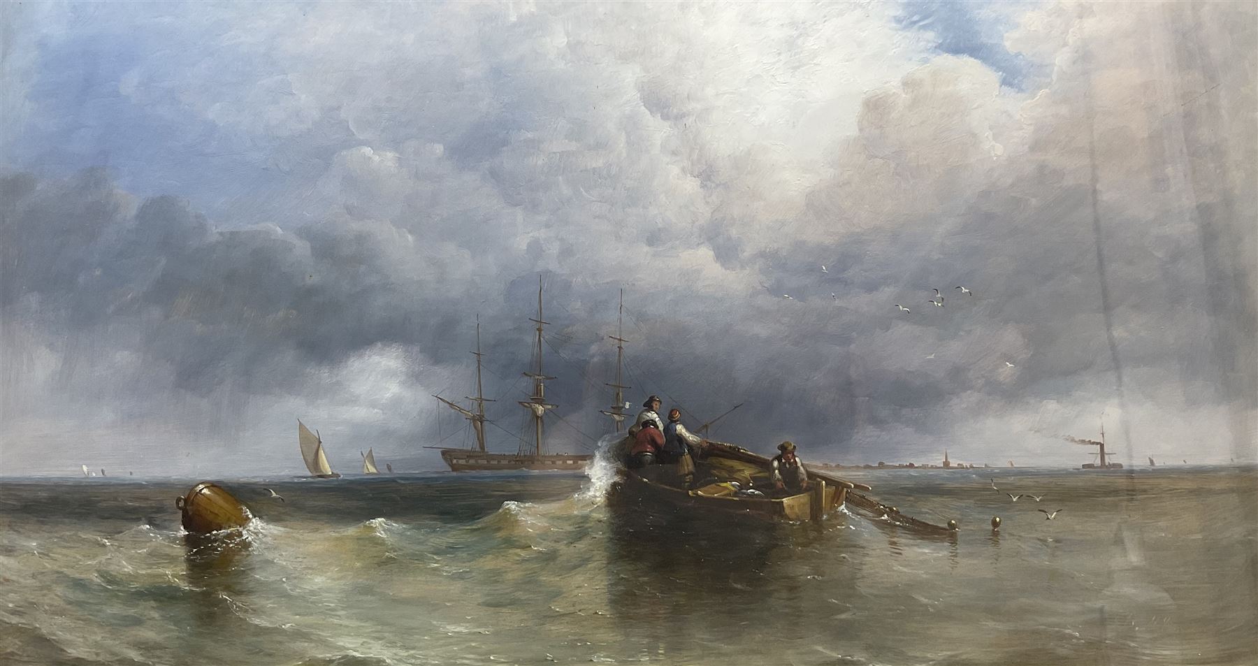 David Maitland MacKenzie (Scottish 1800-1875): View of Glasgow from the Fishing Boats, oil on board signed 37cm x 69cm