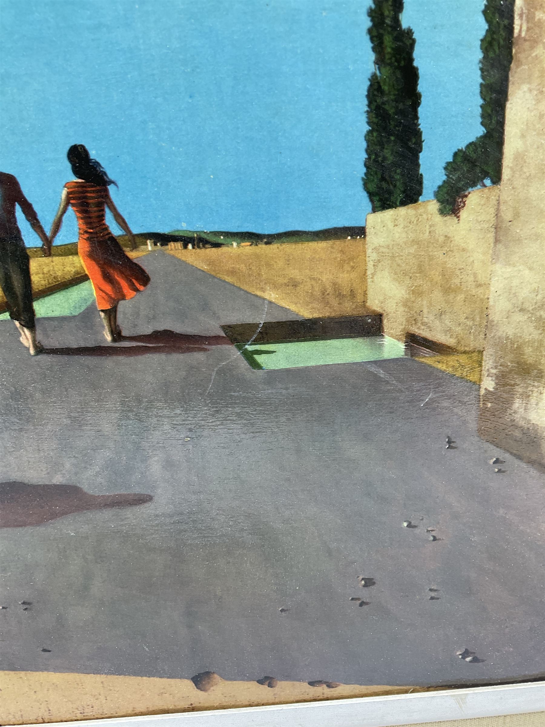 After José Manuel Capuletti (Spanish 1925-1978): 'New Horizons', colour print on canvas signed in the plate 66cm x 49cm