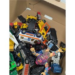 1970s and later Playmobil figures and accessories, refuse lorry and rescue helicopter and a collection of diecast cars, including Matchbox, Majorette, etc