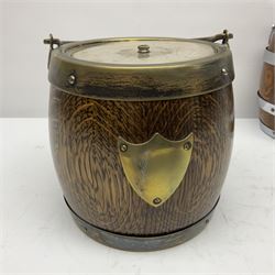 Five early 20th century biscuit barrels with silver-plated mounts