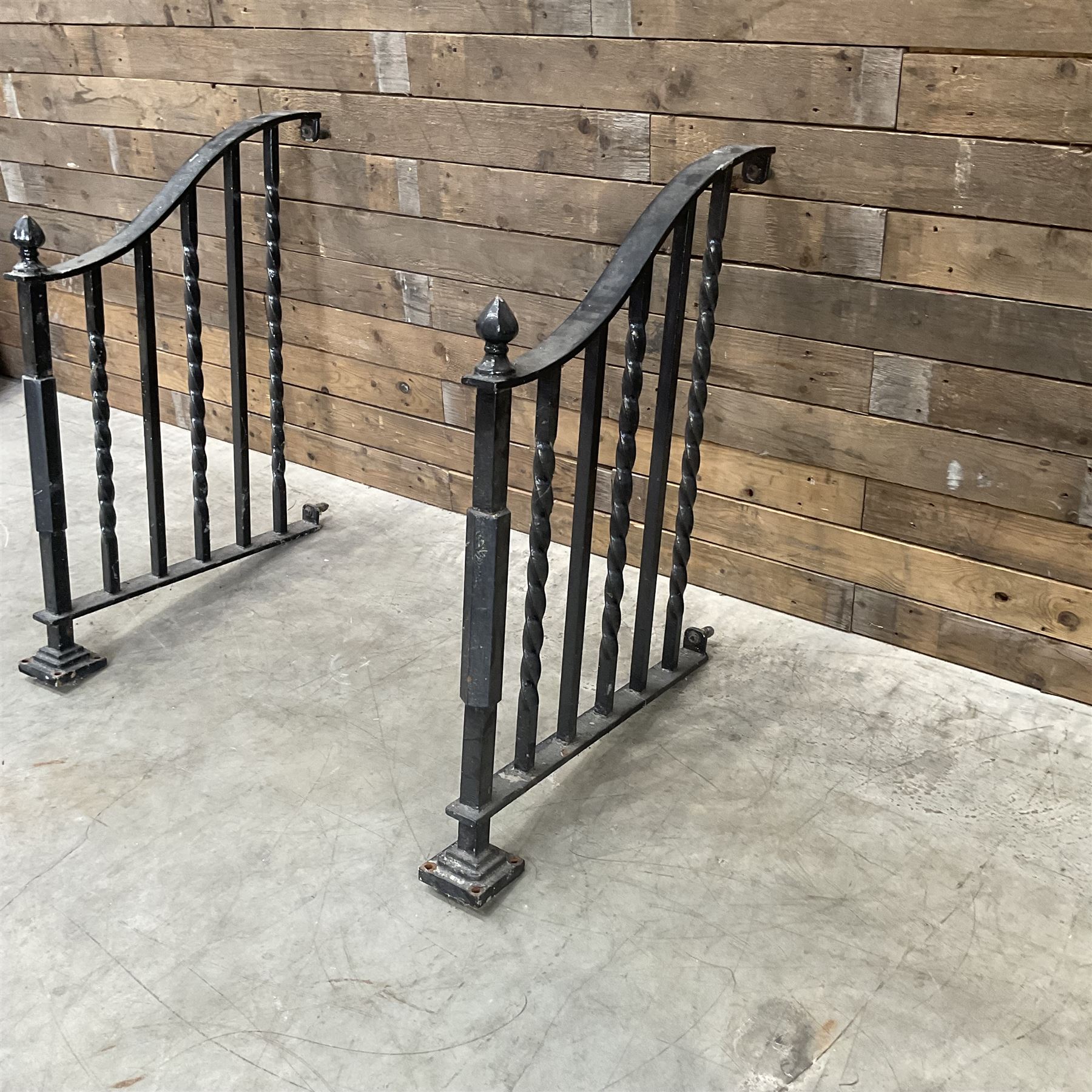 Set of wrought cast iron handrails in a black finish,
