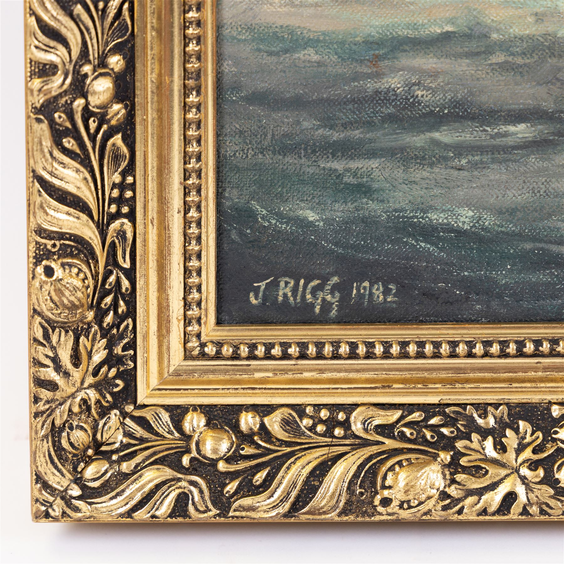 Jack Rigg (British 1927-2023): Kirkudbright Trawler KY209 'Ocean Venture' leaving Whitby Harbour in a Squall, oil on canvas signed and dated 1982, 50cm x 75cm