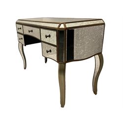 Contemporary mirrored dressing table, bevelled and antique style plates, fitted with five drawers, on cabriole supports 
