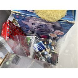 Two Barbie Pink Label Twilight figures in boxes, Ted wacky wobblers in boxes, Minion Dave in box, Toy Story Woody doll etc in two boxes