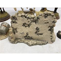 Collection of Border Fine Arts figures, comprising Exmoor Stallion A4058, Highland Mare & Stallion A2691, Welsh Cob A20804, On The Farm A0167, calf figure with bucket and figure group of cow and farmer with cat and kittens (6)