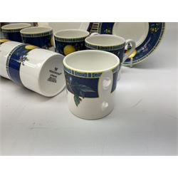 Wedgwood Midnight pattern tea and dinner wares, comprising seven cups and saucers, large jug, eight soup bowls, two large bowls, together with wedgwood citrons coffee wares