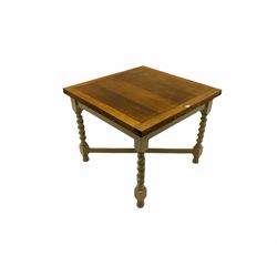 Early 20th century oak barley twist drawer leaf dining table, painted base