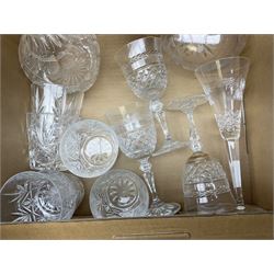 Composite classic figure group signed A. Santini, together with carved wooden sculpture of walrus, collection of cut glass including decaters and a selection of metalware etc, in two boxes 