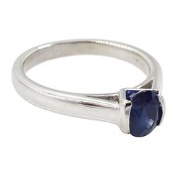 Platinum single stone oval cut sapphire ring, hallmarked, sapphire approx 1.15 carat