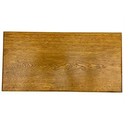 Craftsman made oak magazine table or HI-FI stand, moulded rectangular top over four shelves, flanked by two projecting holders