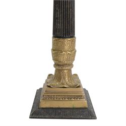 Pair of 20th century Corinthian column seven branch candelabra, with gilt brass sconces and swept acanthus leaf pedestal bases, H69cm (2)