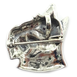  Silver gem set Scottie dog brooch stamped 925  