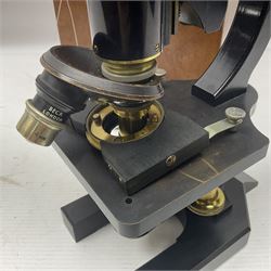 Three boxed microscopes, comprising Hawkslay & Sons Spencer Buffalo microscope no 68177, J Swift & Son microscope and R & J Back microscope no 30241