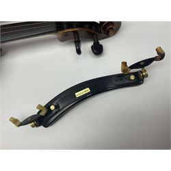 German trade violin in the Steiner style c1900 with 35.5cm two-piece maple back and ribs and spruce top L59cm overall; in fitted carrying case with two bows; and a Saxony violin with 35.5cm one-piece maple back and ribs and spruce top L58.5cm overall (2)