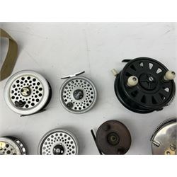 Fishing tackle, including 'The Gnat' fly reel, Alvey 4 1/2 inch reel, Paramount 4 1/2 inch reel, other fishing reels, various fishing flies and other similar items in a carry bag 