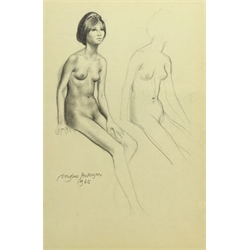  Douglas Anderson (British 1934-): Female Nude Studies, three (one verso) pencil and coloured chalk drawings signed and dated 1965, 56cm x 37cm  DDS - Artist's resale rights may apply to this lot  