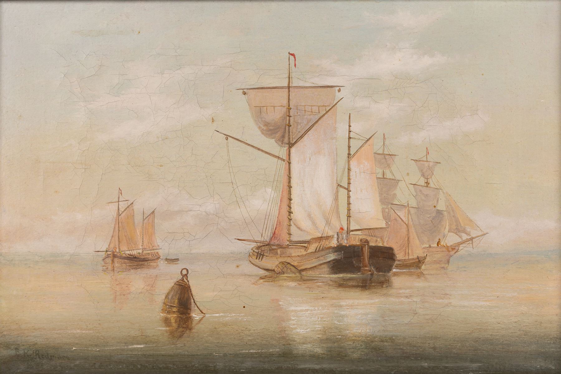 Edward King Redmore (British 1860-1941): Boats Sailing at Sunset, oil on canvas signed in gilt frame 37cm x 47cm