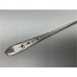 Edwardian silver bread fork, with engraved scroll decoration to handle, hallmarked C W Fletcher & Son Ltd, Sheffield 1901